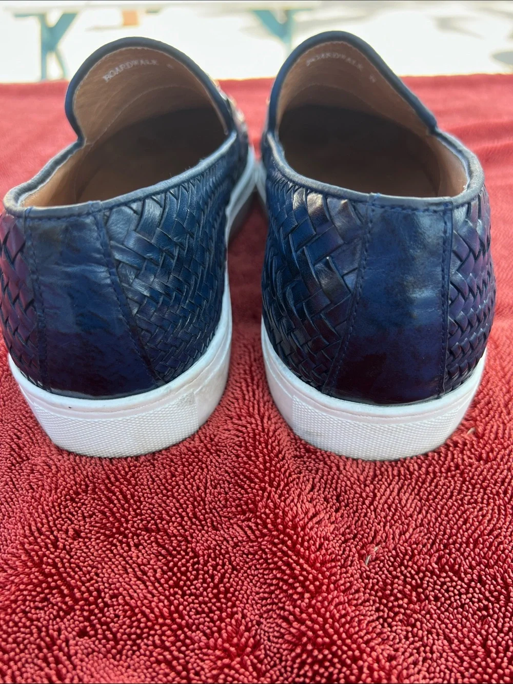 Men's Boardwalk Woven Calfskin Leather Bit Buckle Slip On Sneakers 8 Men’s